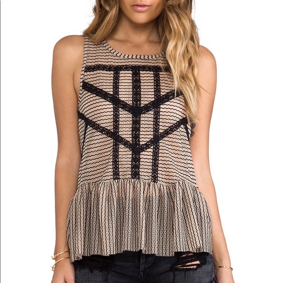 Free People Tops - Free People Sheer Lace Stripe Peplum Top Small